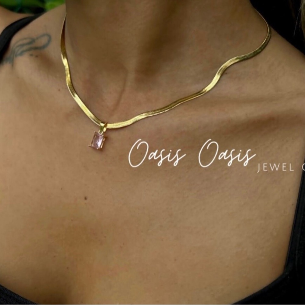 Gold Plated Miami Style Necklace Round Snake Color Gem Stone Chain